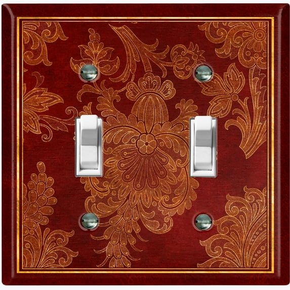Metal Light Switch Plate Cover Elegant Burgundy Floral Damask Frame FRA038