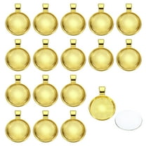 Uxcell Pendant Trays with Transparent Glass Cabochons, 20 Sets 20mm Round Bezel Trays Pendant Dome Tiles, Bright Gold