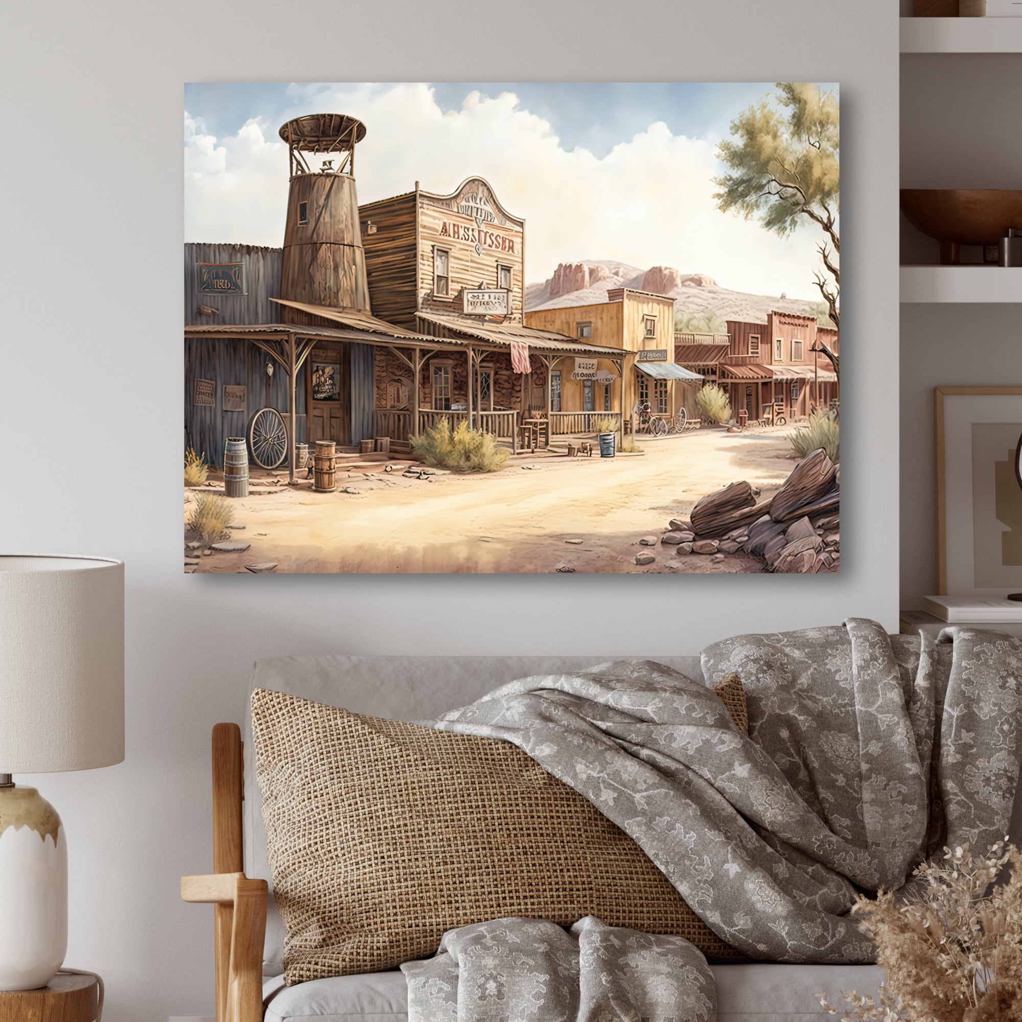 Designart Large Wild West Arizona Town IV Canvas Wall Art