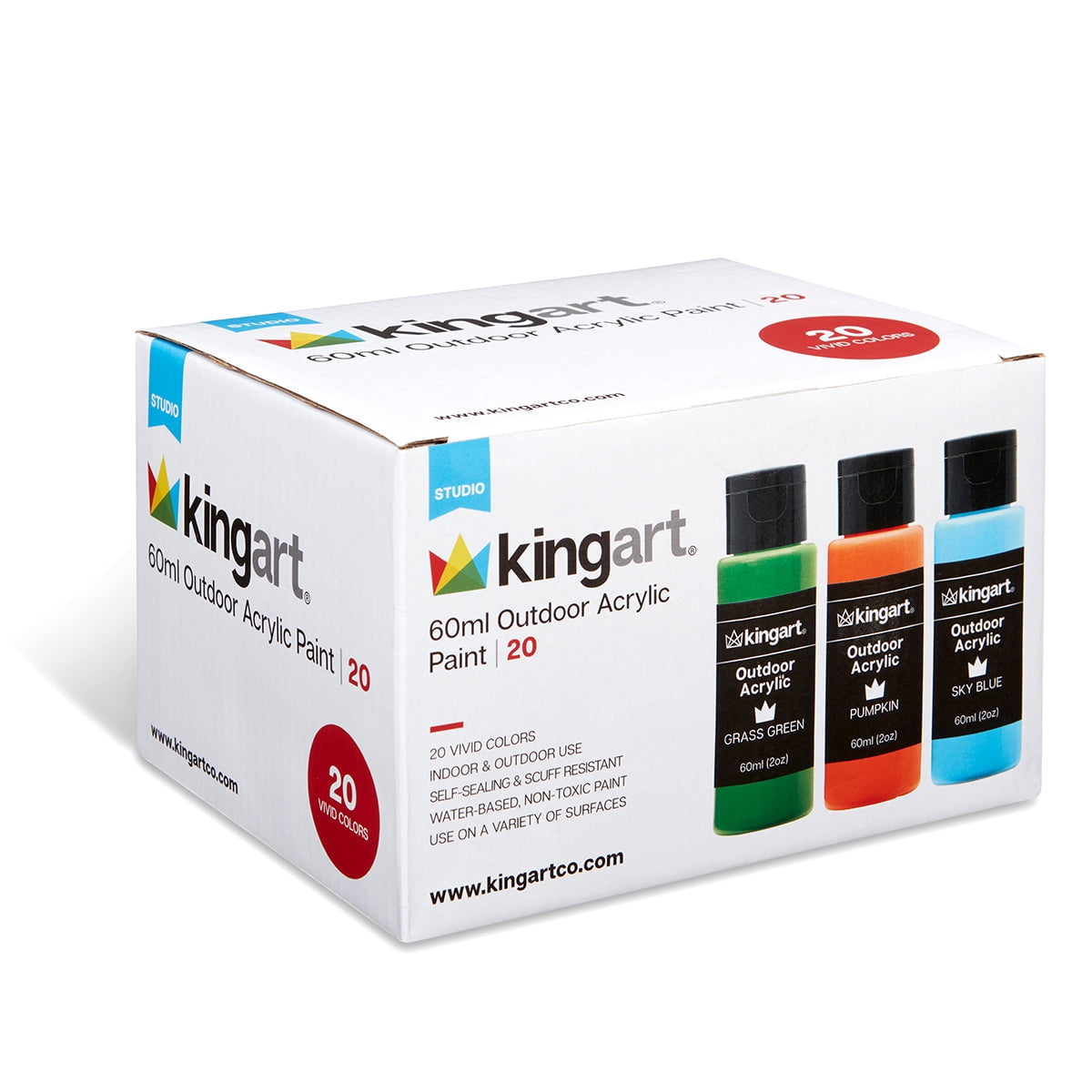 KINGART® Outdoor Waterproof Acrylic Paint, 60ml (2oz) Bottle, Set of 20 Unique Colors
