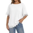 thumbnail image 2 of Gynyvoja Women'S Summer Tops Oversized Short Sleeve Shirts Casual Loose Lace Patchwork T-Shirt Outfits White L, 2 of 6