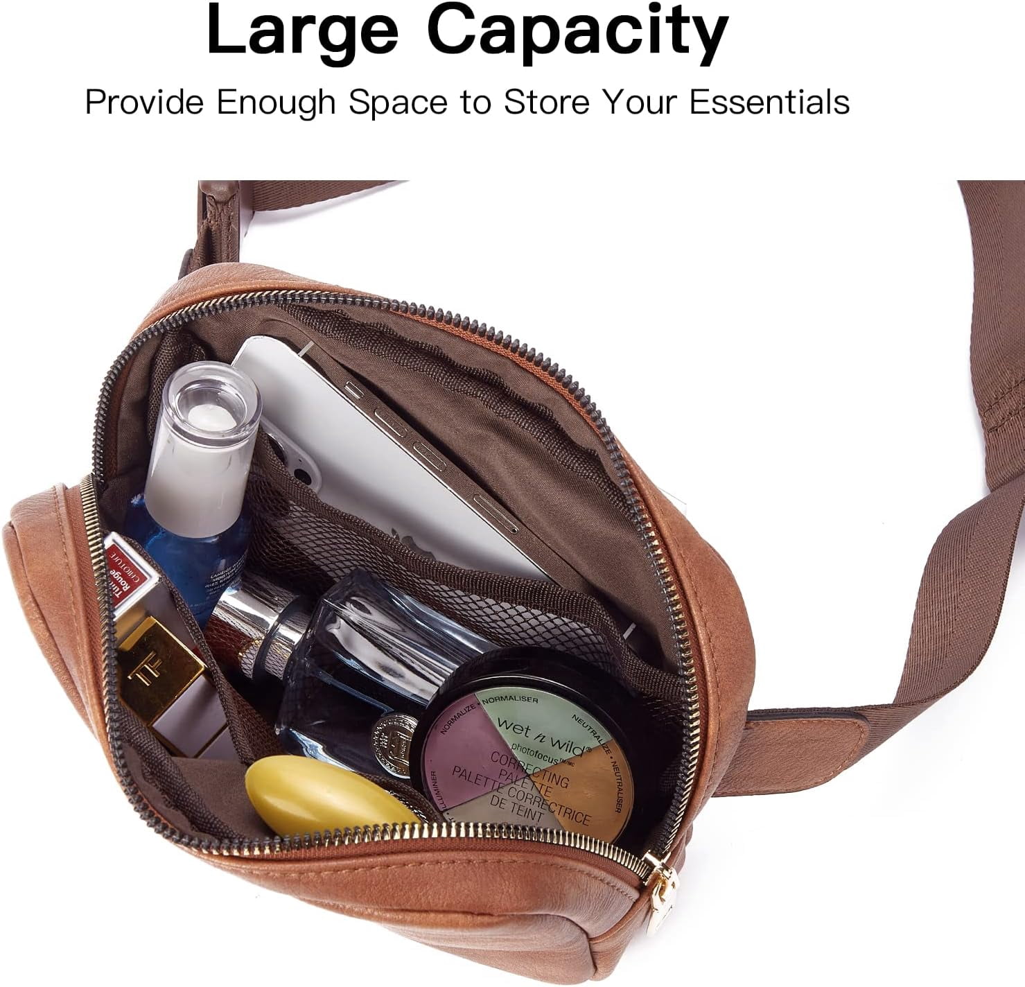 Leather Belt Bag for Women Fashionable Fanny Packs Cross Body Bag Waist Pack Camel Brown
