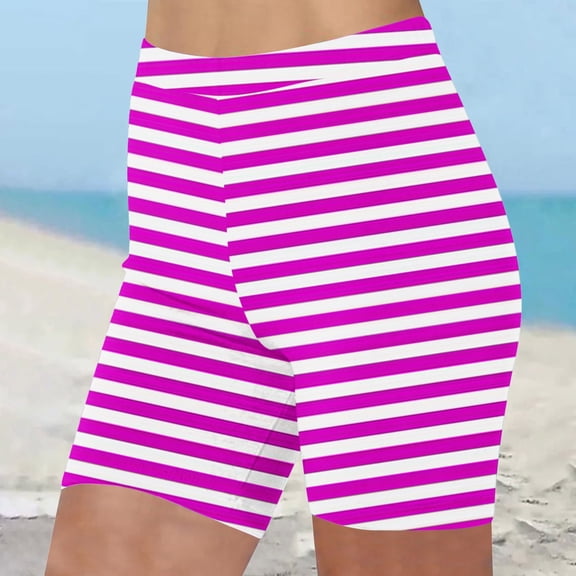 CLOISE Biker Shorts Women Hot Pink L Summer Trendy Casual Yoga Shorts Elastic High Waisted Butt Lifting Shapewear Comfy Running Athletic Striped Shorts