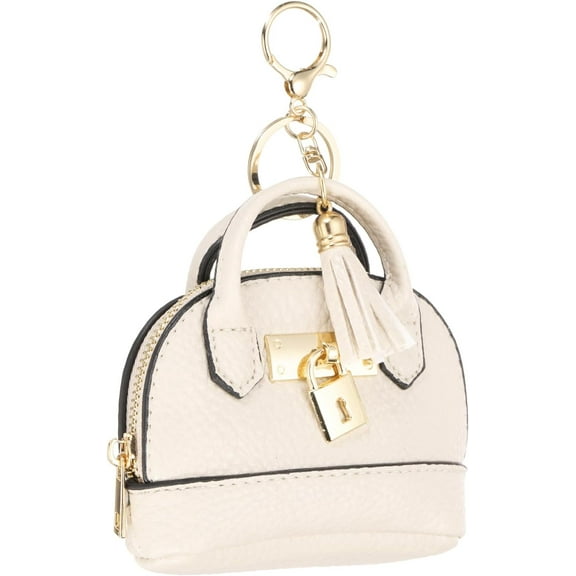 PATIKIL Mini Tote Bag Keychain, Cute Coin Purse Keychain PU Leather Backpack Purse Key Chain Little Cosmetic Bag Keychains for Women Makeup Card Data Cable Organizer, White