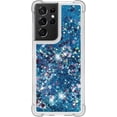 thumbnail image 2 of Compatible with Samsung Galaxy S21 Ultra Case Glitter Liquid Cute Clear Phone Case Floating Quicksand Shockproof Protective Bumper Soft TPU Case for Samsung Galaxy S21 Ultra Love Blue YB, 2 of 6