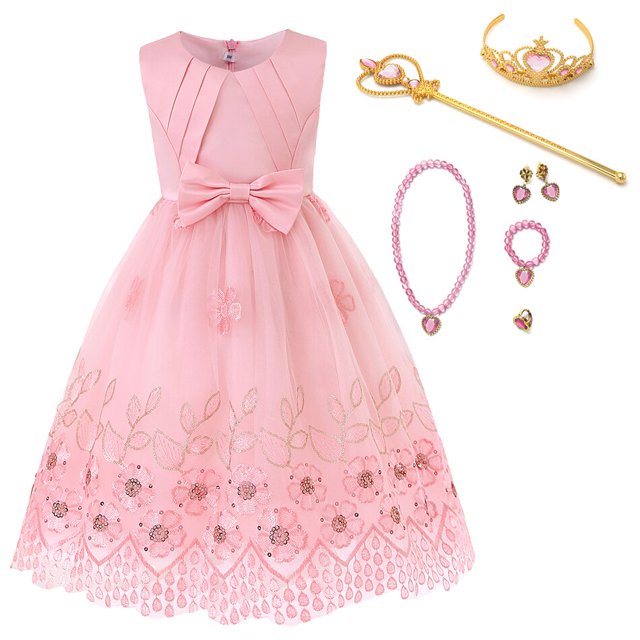 Vestidos de encaje para niñas pequeñas, flores para niños, boda elegante, fiesta de princesa, vestido de tutú, cumpleaños, bautismo, ropa Formal 11-12T (Etiqueta 160) Gao Jinjia LED