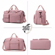 DAKIMOE Travel Duffle Bag for Women Men, Weekender Bags Carry on Gym Bag with Wet Pocket/Adjustable Strap/Shoe Compartment, Foldable Waterproof Overnight Tote Bag for Plane Sports Dance, Pink