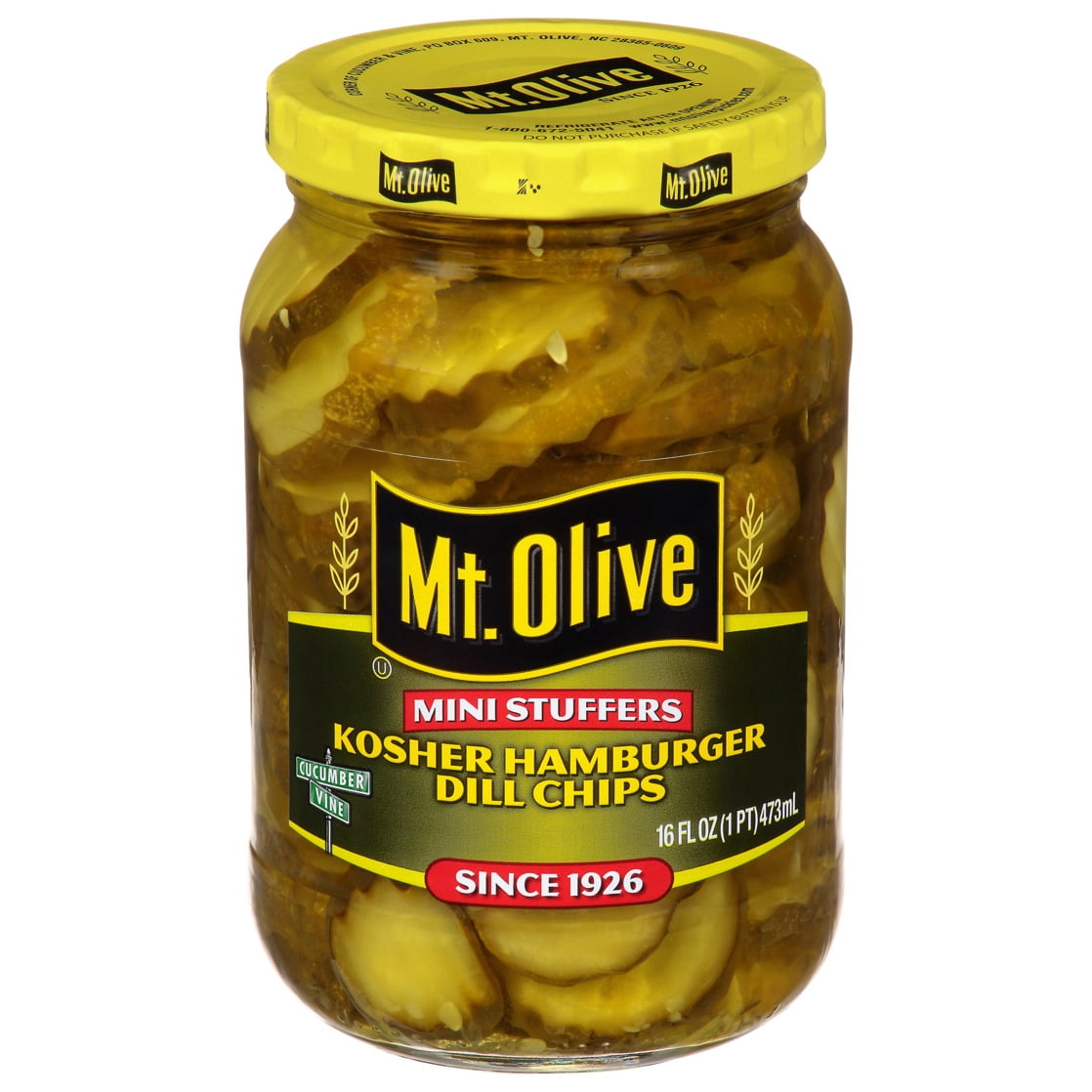 Mt. Olive Mini Stuffers Kosher Hamburger Dill Pickle Chips - 16 fl oz jar