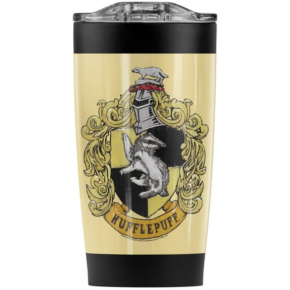 Harry Potter Hufflepuff Rough Crest Stainless Steel Tumbler 20 oz Coffee Travel Mug/Cup, Vacuum Insulated & Double Wall with Leakproof Sliding Lid | Great for Hot Drinks and Cold Beverages