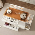 thumbnail image 2 of Closet Island with 6 Drawers and Glass Display Top, White Wardrobe Armoire Bedroom Island with Open Shelves, Jewelry Storage Vanity for Walk-in Closet, Living Room, Office, 47.3"L x 23.6"W x 33.4"H, 2 of 7