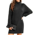 thumbnail image 1 of Vestido de suéter de cuello alto para mujer Otoño Invierno Casual suelto manga larga abombada Vestido de punto acanalado Negro L, 1 of 7