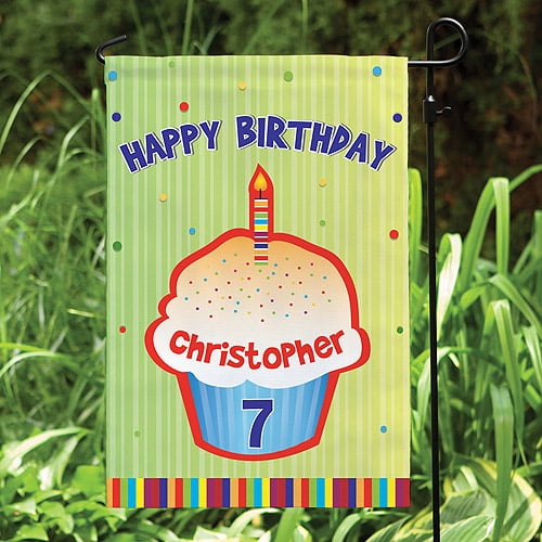 Personalized Garden Flag - Happy Birthday Green