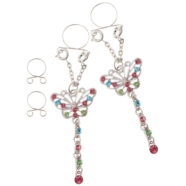 1 par de clips colgantes de mariposa de cristal multicolor en joyería de anillos de pezón Yuyangstore entalladura de acero inoxidable