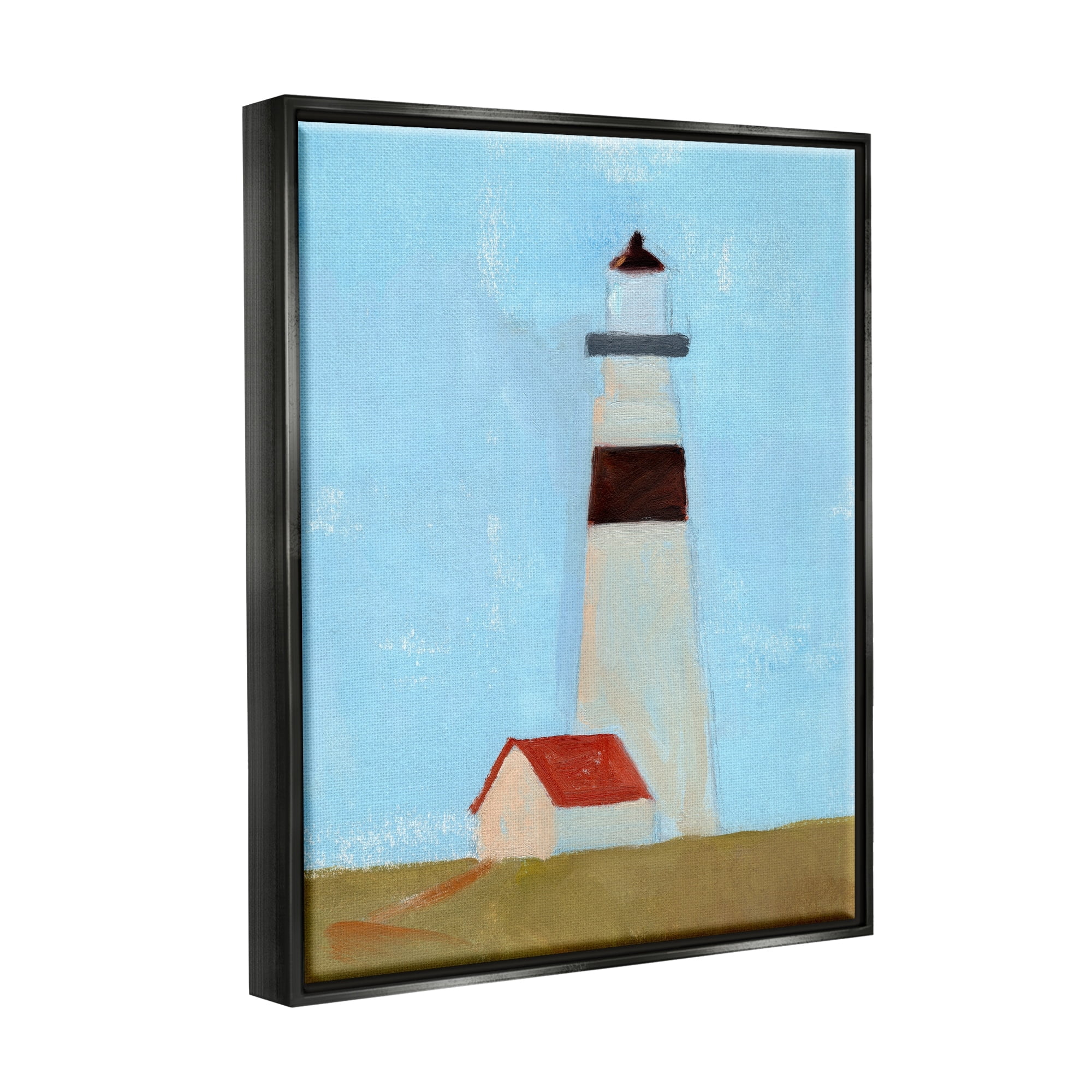 Stupell Industries Lighthouse Daytime Blue Sky Rural Grass Scene Painting Jet Black Floating Framed Canvas Print Wall Art, Design by Jacob Green