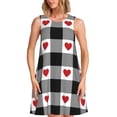 thumbnail image 1 of Easygdp Heart Black Buffalo Plaid Gingham para Vestido Transpirable de Mujer, Vestido Suelto de Manga Corta con Pliegues y Bolsillos para el Verano, 1 of 7