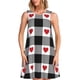 thumbnail image 1 of Easygdp Heart Black Buffalo Plaid Gingham para Vestido Transpirable de Mujer, Vestido Suelto de Manga Corta con Pliegues y Bolsillos para el Verano, 1 of 7