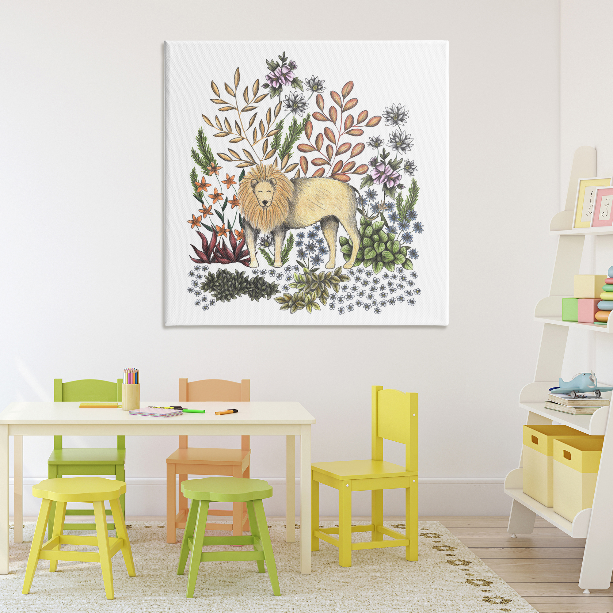 Jungle Wildlife Lion Canvas Wall Art, design by Cecilia Battaini