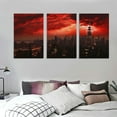 thumbnail image 3 of ONETECH  Large Black Red City Night Wall Art New York Skyline Canvas Empire State Building Pictures Prints12''x16''X3 Panels, 3 of 4