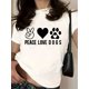 thumbnail image 1 of Women'S Vintage Crew Neck T-Shirt, Geometric-Patterned Polyester Knit Fabric, Short Sleeve Regular Length Top with "Peace Love Dogs" Print for Summer, 1 of 6