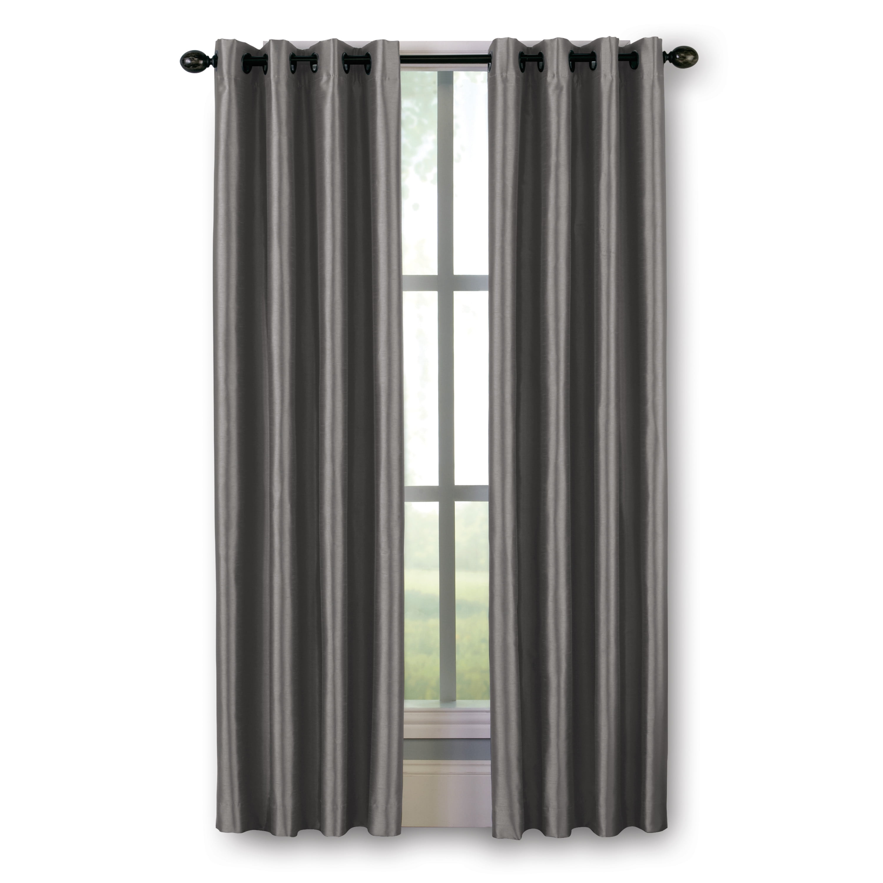 Curtainworks Malta Curtain, Polyester Room Darkening Faux Silk Grommet Single Panel, Pewter, 50" x 84", Adult