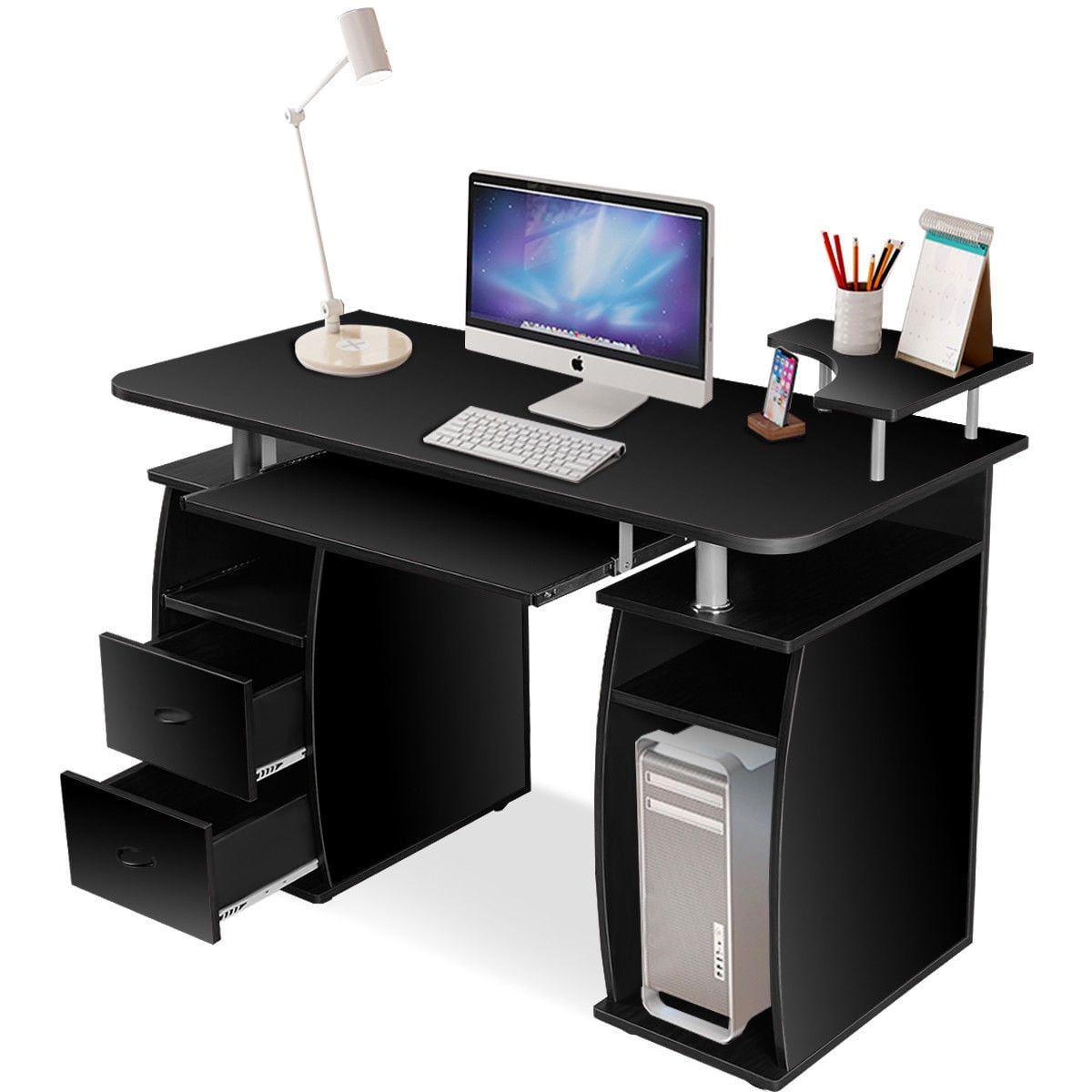 Computer Pc Desk Work Station Office Home Monitor Printer Shelf Black