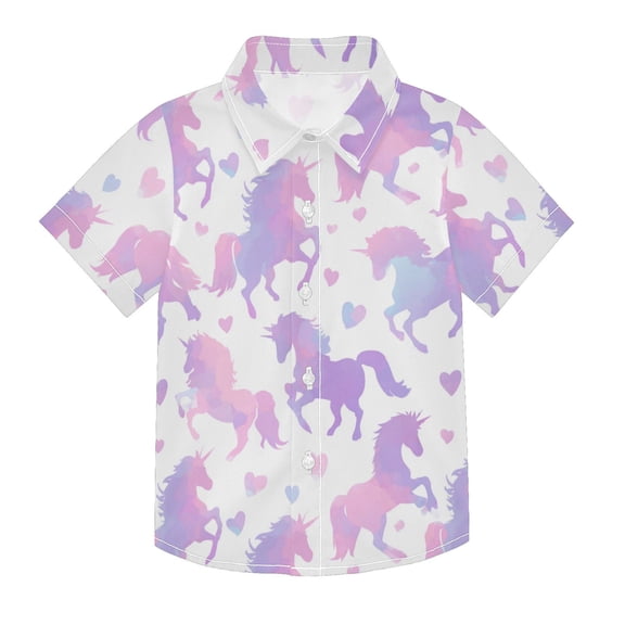 Boys Button-Down Shirt Short Sleeve Shirt Tops for 3Y Unicorn Silhouette Pattern