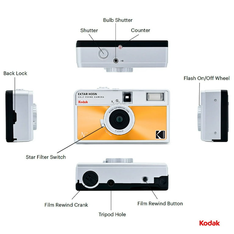 Kodak Ektar H35N Half-Frame 35mm Film Camera Color: Glazed Orange