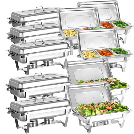 

Jacgood 10 Pack Chafing Dish Rectangular 8QT 1/3 Pan×6+Full Pan×4 Chafers Stainless Steel Catering Buffet Warmer Set for Parties Events Wedding Dinner