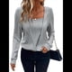 thumbnail image 2 of Tops de Larga con Cuello Cuadrado de Color Liso para Mujer Gris M, 2 of 9