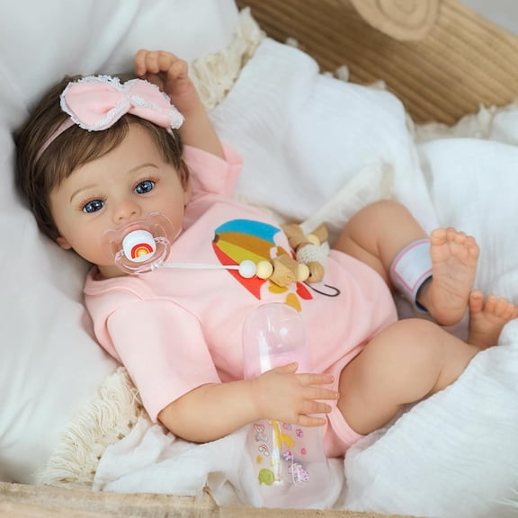 Lifelike Reborn Baby Dolls - Meadow 18 Inch Realistic Baby Dolls Newborn Girl Cloth Body Vinyl Limbs Gift or Toys Collection for Kids Age 3 