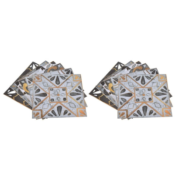 2Pack Floor Tile Stickers Self Adhesive Ceramic Tile Decor Waterproof Vintage Retro Style for Kitchen BathroomLight Gray with Gilt Edging