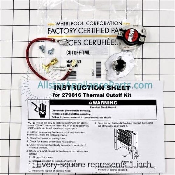Whirlpool Dryer Heating Element Thermal Fuse 279816
