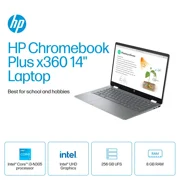HP - 14 كمبيوتر محمول Chromebook Plus بشاشة تعمل باللمس عالية الدقة 2 في 1 مع Google AI - Intel Core i3 - ذاكرة 8 جيجابايت - 256 جيجابايت UFS - Meteor Silver