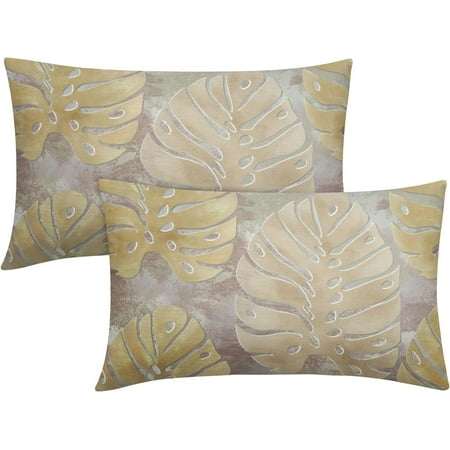 

Kawani Gold Leaf Lumbar Pillow Covers 16x16 Inch Summer Tropical Monstera Leaves Plant Decorative Pillow Cases Set of 2 Botanical Throw Pillows Modern Home Decor for Sofa Couch Cushion Outdoor