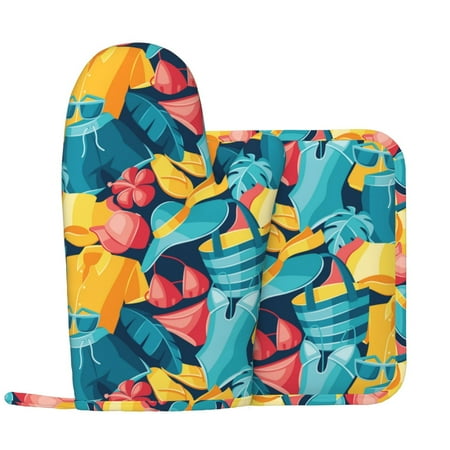 

Oven Mitts and Pot Holders Sets colorful summer clothes Non-Slip Silicone Oven Gloves Potholders Cotton Lining Heat Resistant Gloves Hot Pads for Kitchen Cooking Baking