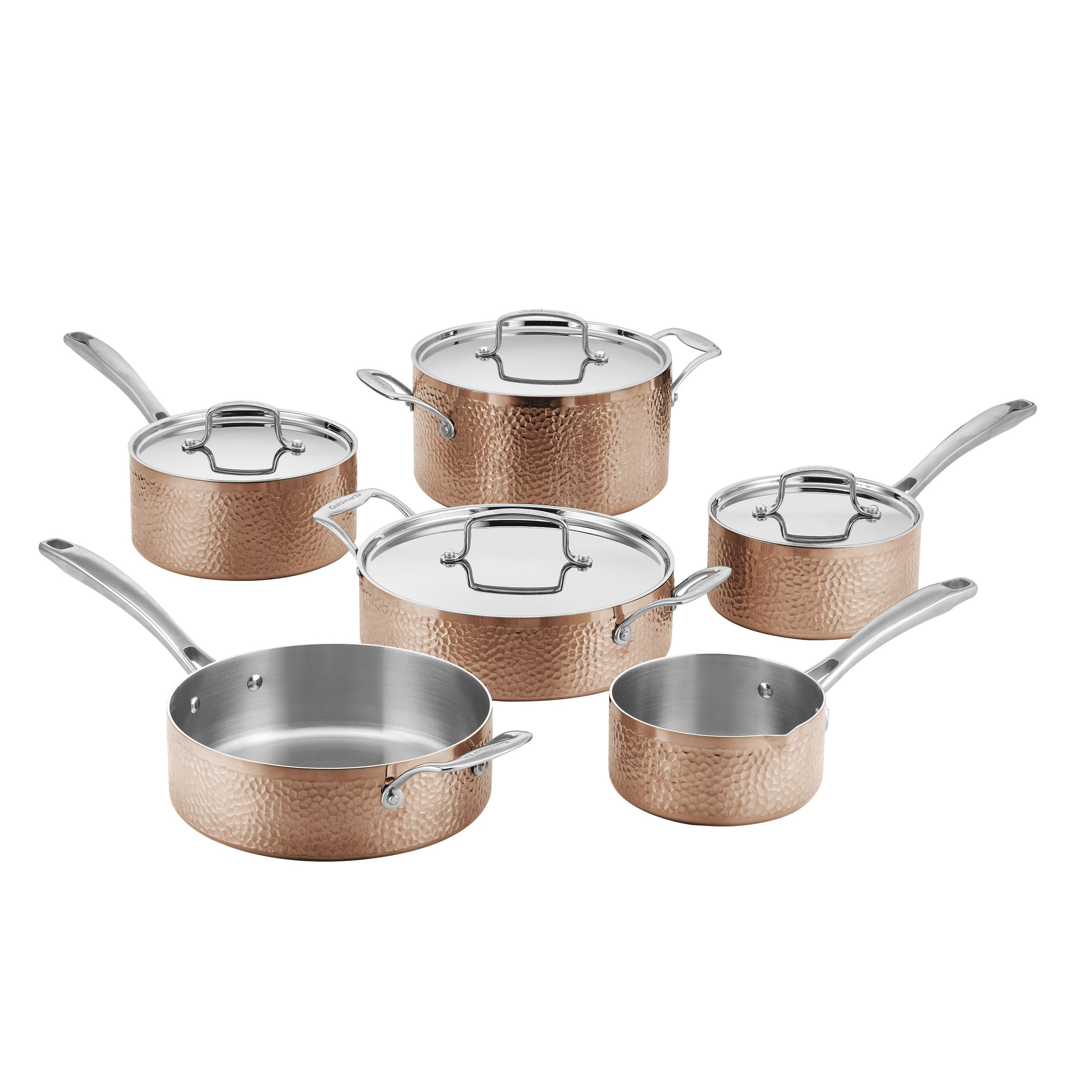 Cuisinart hammered tri ply stainless steel 9 piece cookware set Cuisinart 10 Piece Hammered Copper Cookware Set Walmart Com Walmart Com