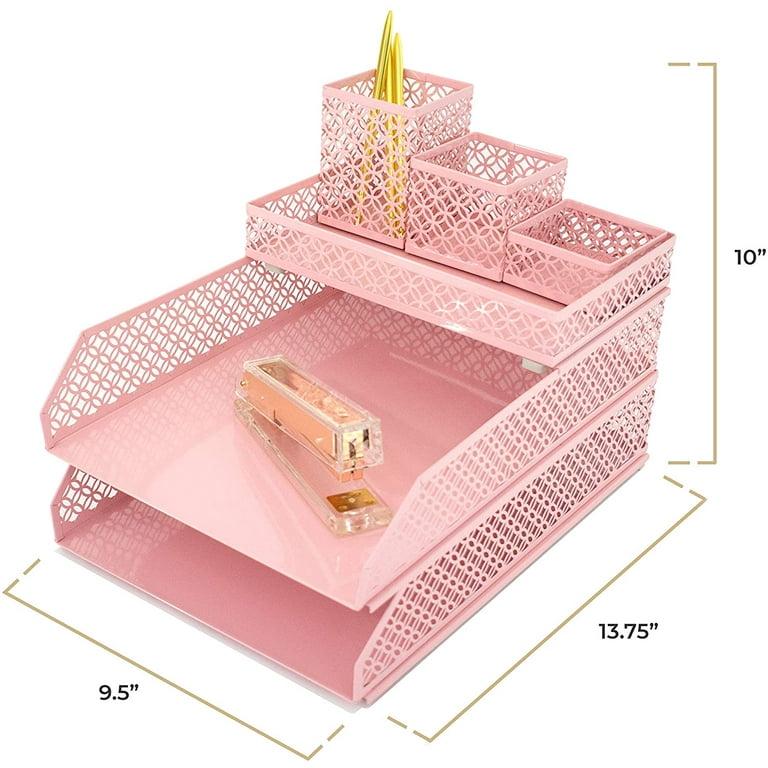 Office Supplies Pink Desk Accessories for Women-6 Piece Interlocking Desk  Organizer Set- Pen Cup, 3 Assorted Accessory T