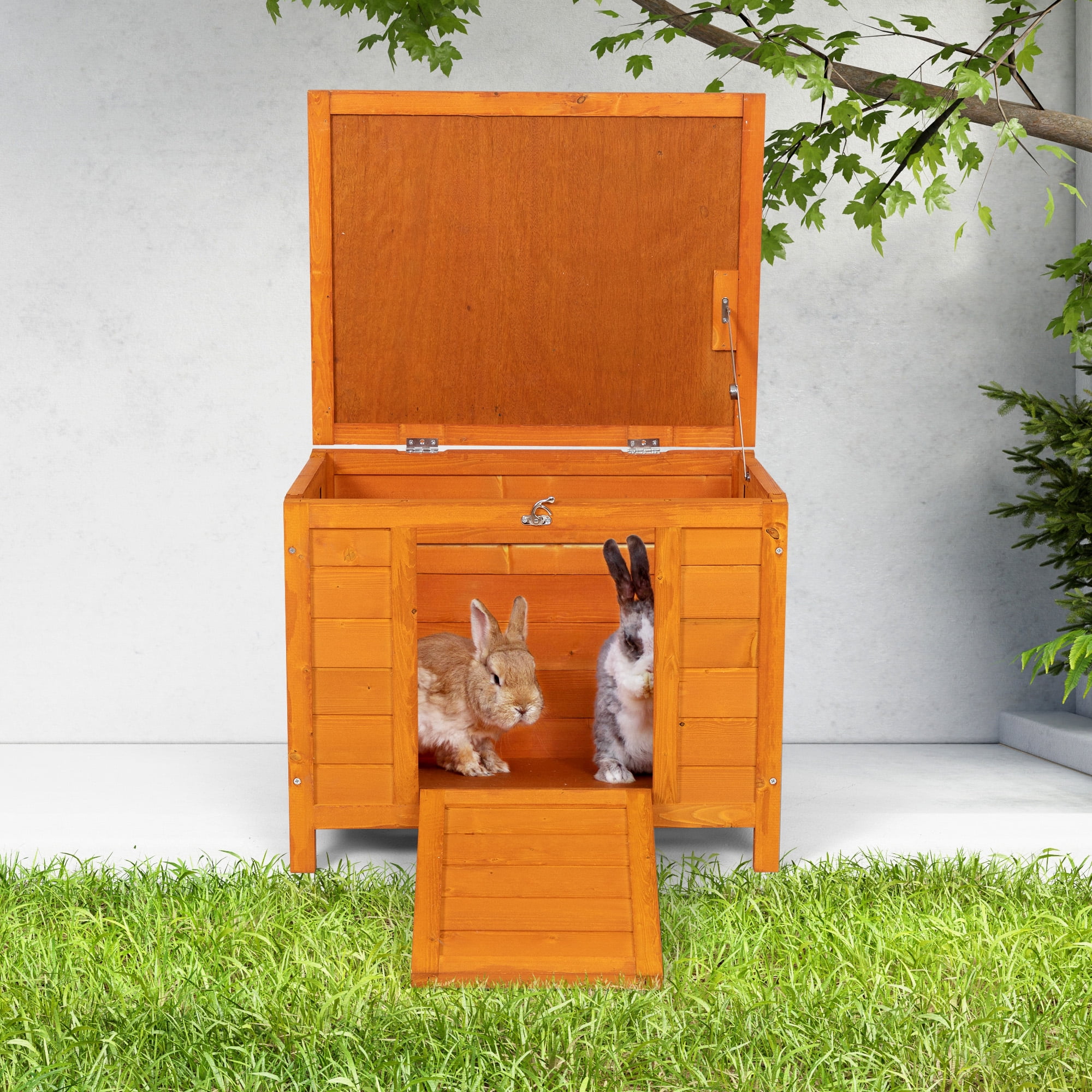 Coziwow 24" Wooden Cat House Rabbit Hutch Small Dog Pet Cage Indoor&Outdoor