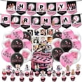 thumbnail image 1 of Suministros de fiesta de Blackpink para fans, decoraciones de fiesta de cumpleaños: 1 pancarta de fiesta de Blackpink, 18 globos de fiesta de Blackpink, 17 adornos para tartas de Blackpink, 20 ne, 1 of 5