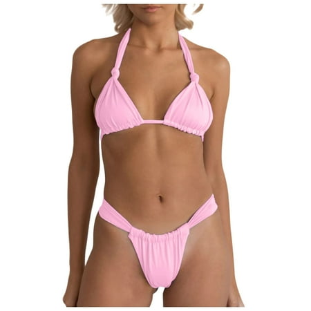 CAIVO Sexy Bikini Sets For Women High Cut 2PCS Thong Swimsuit Tie Knot Ruched Swimwear Brazilian Beach Vacation Summer Swim Wear