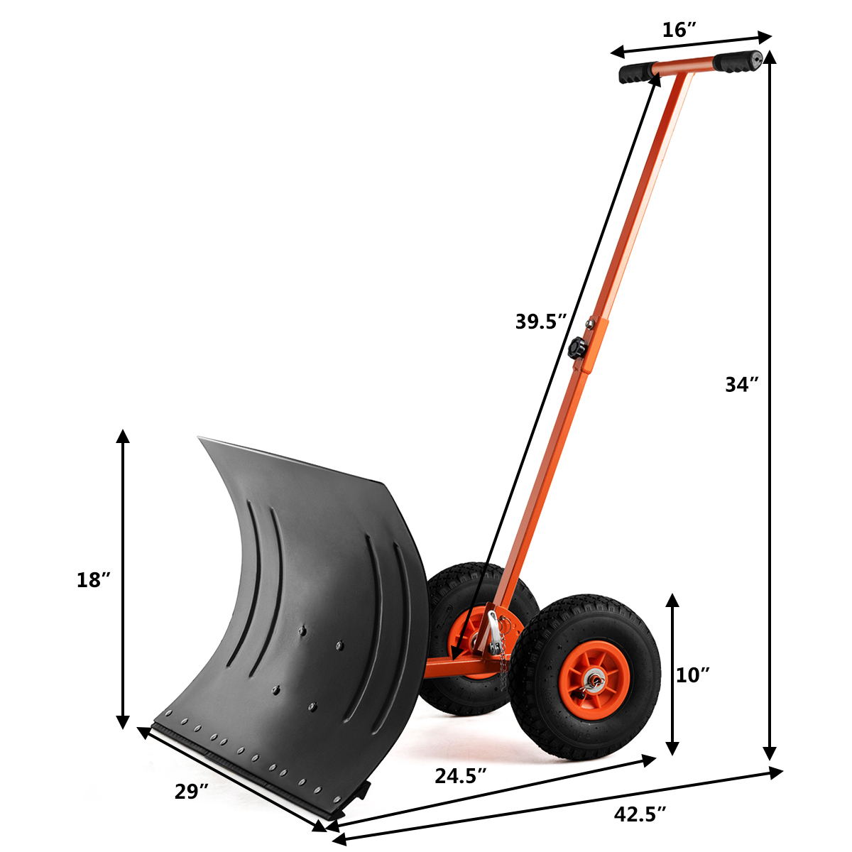 Costway Adjustable Wheeled Snow Pusher/Shovel Heavy Duty Efficient Snow  Removal Tool