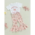 thumbnail image 3 of Genuiskids Toddler Baby Girl Easter Outfit Bunny Letter Print Short Sleeve T-Shirt Tops Flare Pants 2T 3T 4T Kids Cute Summer Clothes Set, 3 of 8