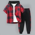 thumbnail image 2 of Godom Baby Boy Clothes Spring Summer Outfit Boys Clothes 3T 4T 5T 6T 7T Short Sleeve Plaid Hooded Top & Pants Two-Piece Suit,Red, 2 of 7