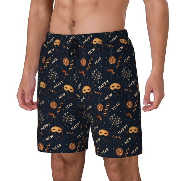 Balery New Year Bañador para hombre, shorts de playa de secado rápido con entrepierna y forro de compresión-Small