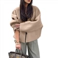 thumbnail image 2 of Chaqueta Corta de Mezcla de Lana para Mujer, de Larga, Cuello en V, Botones, Abrigo de Otoño con Bolsillos. Camello L, 2 of 7