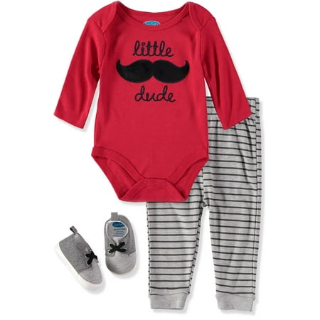 Bon Bebe Boys 0-9 Months Bodysuit Pant Set with Matching Shoes (Red 3-6 Months)