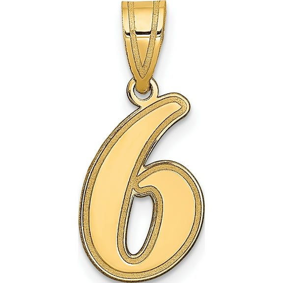 14K Yellow Gold Brushed Border Script Number 6 Pendant (Width 10.68) (Length 17.19) - Jbsp