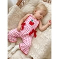 thumbnail image 6 of BemeyourBBs Kids Toddler Baby Girls Back to School Outfit Pre Kindergarten Outfits Summer Plaid Romper Overalls Clothes Apple Embroidery Sleeveless Square Neck Bell Bottoms Jumpsuit Overall, 6 of 9