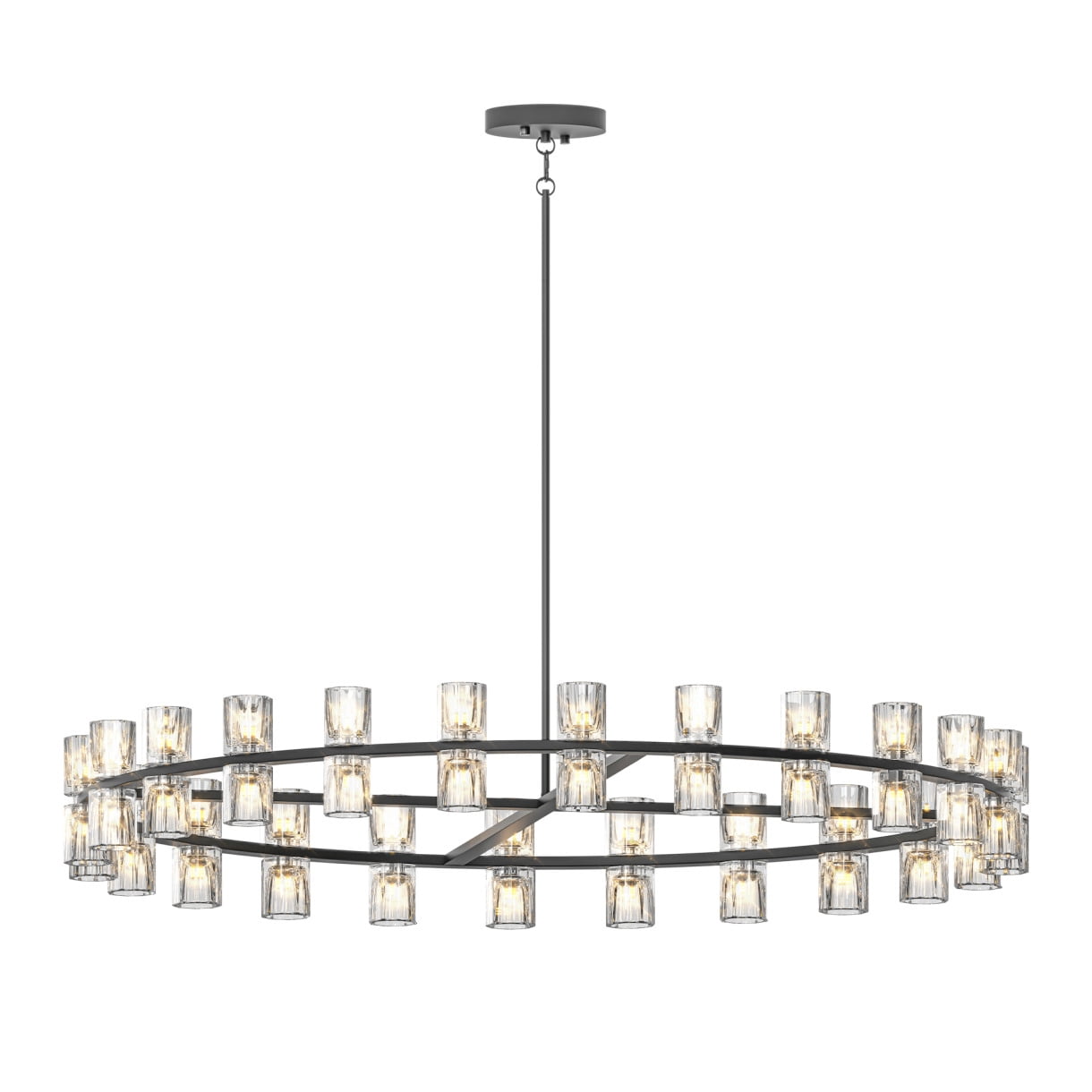 48-Inch Luxury Crystal Chandelier with Dual Ring LED Lighting for Living Room & Dining Room Decor Energy Efficient Included Bulbs Easy Installation Black