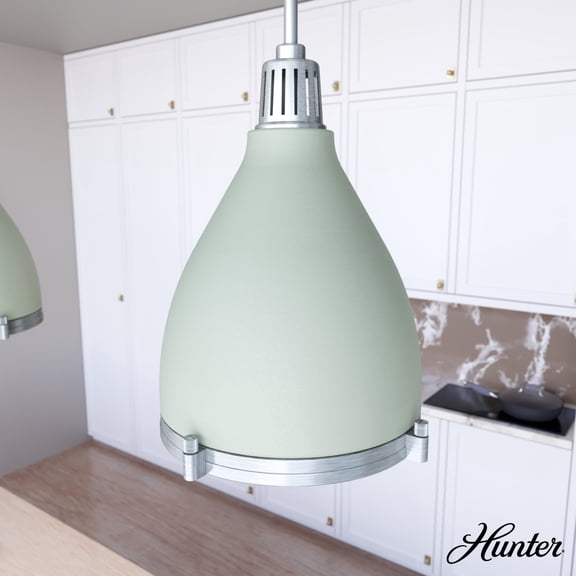 Hunter - Bluff View 3-light Soft Sage, Medium Size Pendant Light, Dimmable, Casual Style, Bell Shaped, for Bedrooms, Dining, Living Rooms - 19071